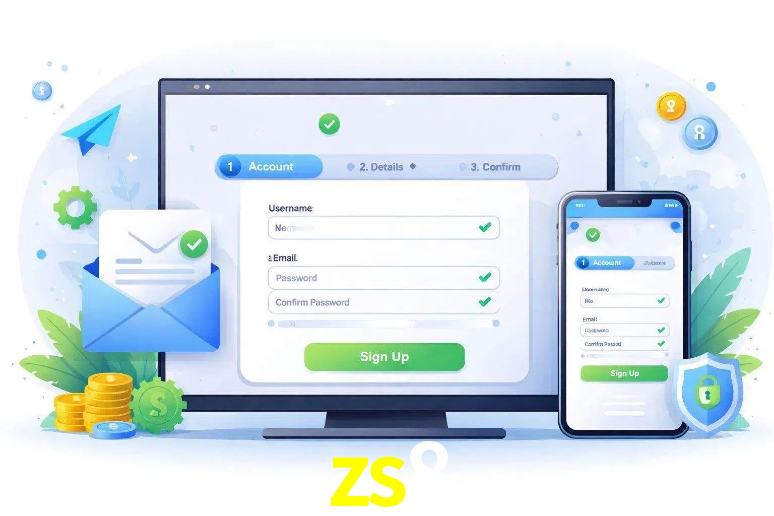 Registro de nuevo usuario y configuración de cuenta zs8