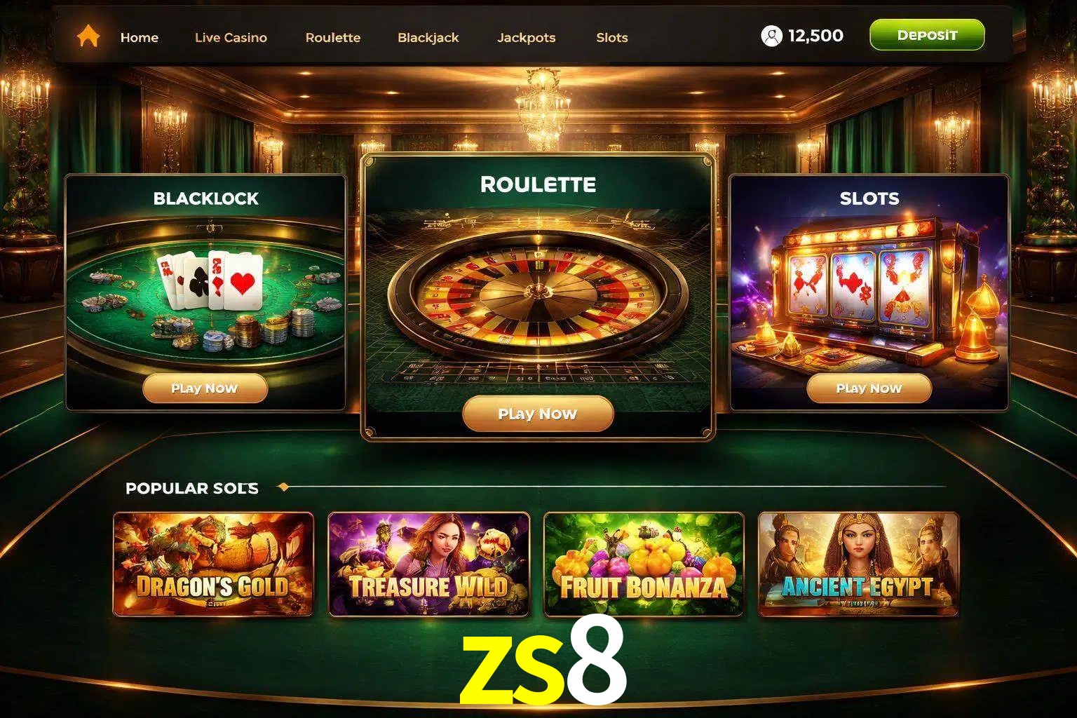 Vista de la plataforma zs8 Casino mostrando categorías organizadas de juegos en línea